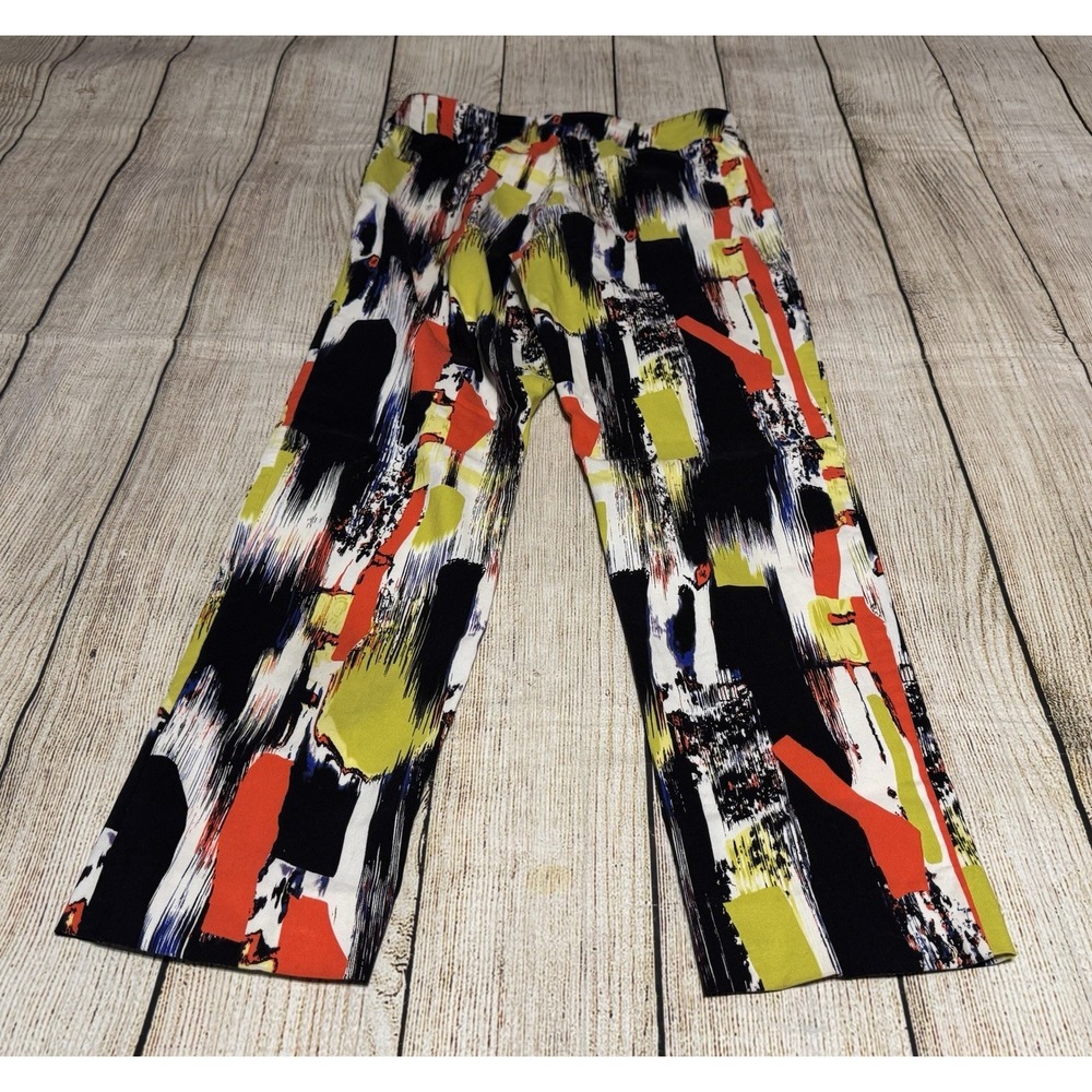 Krazy Larry Abstract Orange Yellow Blue Black Paint 27" Inseam Pants Sz 8 Tb13 - Picture 2 of 8